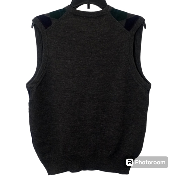 Tricots St Raphael V Neck Vintage Gray Wool Argyle  Sweater Vest  Size Large - Picture 7 of 8